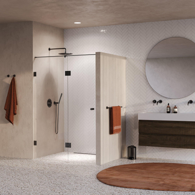 BRAUER Void Carving Nisdeur - 2-delig - 130x200cm - 60cm draaideur aan glas - glascoating - omkeerbaar - helder glas - geborsteld gunmetal PVD