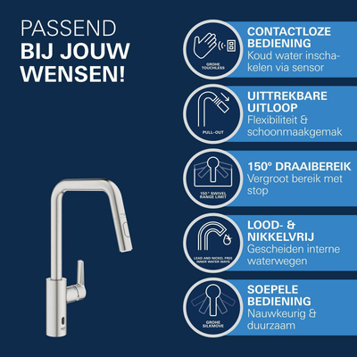 Grohe Start Keukenmengkraan - hoge uitloop - infrarood - RVS