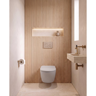 QeramiQ Dely Swirl Toiletset - 36.3x51.7cm - Geberit UP720 Duofix Sigma inbouwreservoir - 35mm zitting - bedieningsplaat taupe - ronde knoppen - mat wit