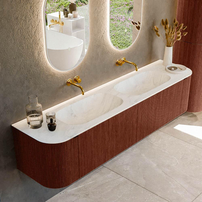 Mondiaz KURVE-DLUX Ensemble de meubles de salle de bains - 190x46x40cm - 2 tiroirs - 2 portes - lavabo solid surface - double - sans trou de robinet - Ruby