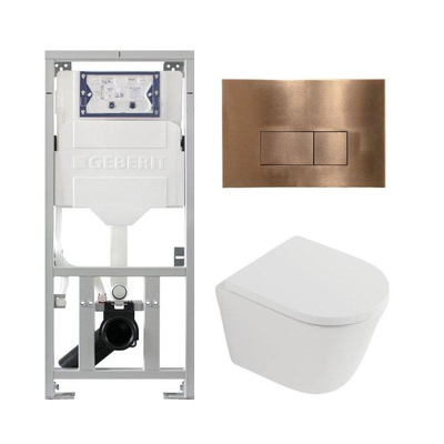 QeramiQ Dely Pack WC - 36,3x51,7cm - à fond creux - sans bride - réservoir encastré Geberit UP320 - abattant WC softclose 35 mm - plaque de commande en cuivre - boutons rectangulaires - blanc mat