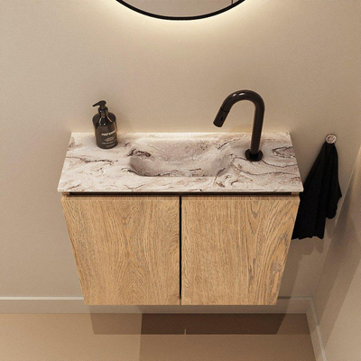 MONDIAZ TURE-DLUX 60cm toiletmeubel Washed Oak. EDEN wastafel Glace positie midden. Met 1 kraangat.