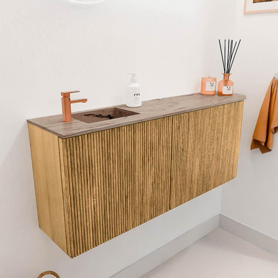 Mondiaz JOYA-DLUX 101.6cm toiletmeubel - ronding rechts kleur Oak - Wastafel FAYE positie Links 1 kraangat kleur Arena.