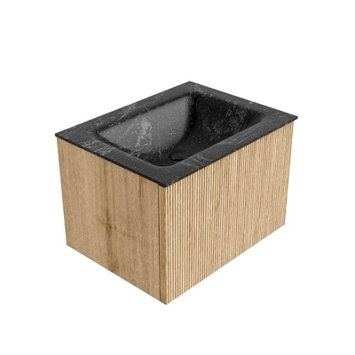 MONDIAZ KURVE-DLUX 60cm Meuble salle de bain - couleur Oak - 1 tiroir - vasque CLOUD centre - 1 trou de robinet - couleur Lava