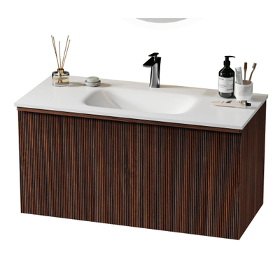 Saniclass Terra Wastafelonderkast - 100cm - 2 lades - ribbel front - kastanje