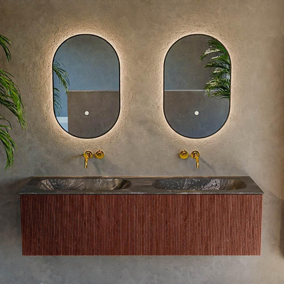 Mondiaz KURVE-DLUX Badkamermeubelset - 150x46x40cm - 2 lade - wastafel solid surface - dubbel - zonder kraangat - Ruby