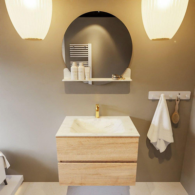 MONDIAZ VICA-DLUX Ensemble meuble de salle de bains - 70cm - meuble bas Washed oak - 2 tiroirs - lavabo encastré cloud central - 1 trou de robinet - version haute 60cm - opalo