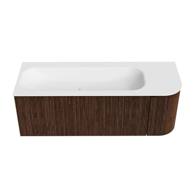 MONDIAZ KURVE Meuble de salle de bains 125 cm avec module 25 R couleur Walnut avec 1 tiroir et 1 porte. Lavabo BIG MEDIUM gauche 1 trou de robinet Talc.