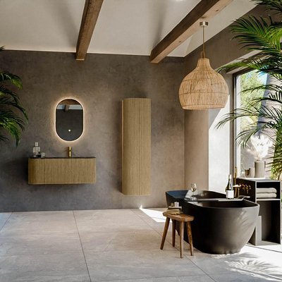 Mondiaz KURVE-DLUX Ensemble meuble de salle de bains - 105x46x40cm - 1 tiroir - 1 porte - vasque solid surface - droite - 1 trou de robinet - Dusk