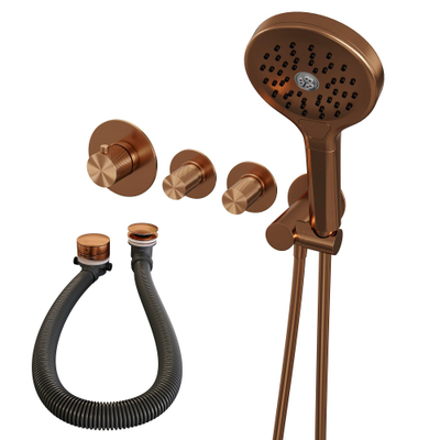 Brauer Copper carving encastré - ensemble de douche - 3 boutons avec relief - douchette ronde 3 positions - PVD - cuivre brossé