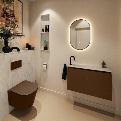 MONDIAZ TURE-DLUX 80cm toiletmeubel Rust. EDEN wastafel Opalo positie links. Met 1 kraangat.