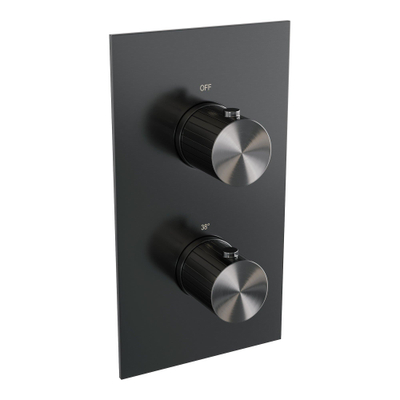 BRAUER Stripe Douche de tête thermostatique encastrée - 3 voies - rectangulaire - pomme de douche 25cm - bras mural courbé - douchette 3 positions - flexible de douche - coude mural - gunmetal brossé PVD