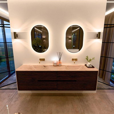 Mondiaz CIRO-DLUX Ensemble de meubles de salle de bains - 190x45x50cm - Plan vasque solid surface Arena - 2 vasques double - sans trous de robinetterie - 4 tiroirs - Noyer