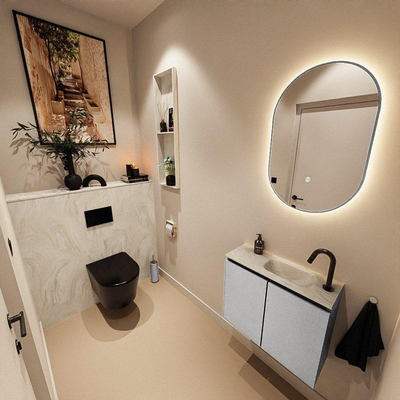 MONDIAZ TURE-DLUX 60cm toiletmeubel Plata. EDEN wastafel Ostra positie rechts. Met 1 kraangat.