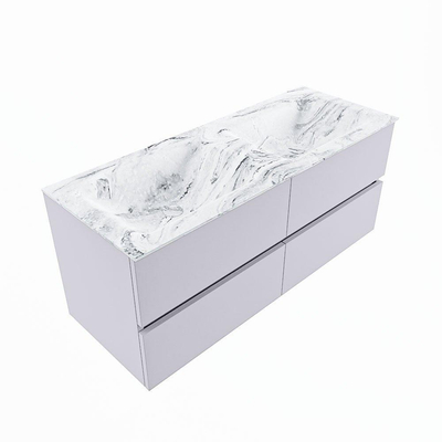 Mondiaz VICA-DLUX ensemble de meuble de salle de bain - 120cm - meuble sous-vasque cale - 4 tiroirs - lavabo encastrée cloud double - sans trous de robinet - version haute de 60cm - glace