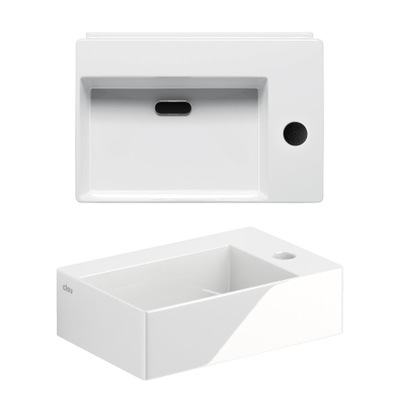 Clou Flush lave-mains 35,5x24,5cm avec bonde incluse avec trou de robinetterie céramique blanc brillant