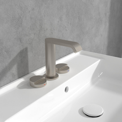 Villeroy & Boch Dawn wastafeluitloop set - zonder pop up - wandmontage afbouwdeel - Brushed Nickel (rvs)