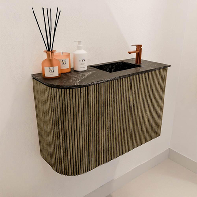 Mondiaz JOYA-DLUX 61.6cm toiletmeubel - ronding links kleur Dusk - Wastafel FAYE positie Rechts 1 kraangat kleur Lava.