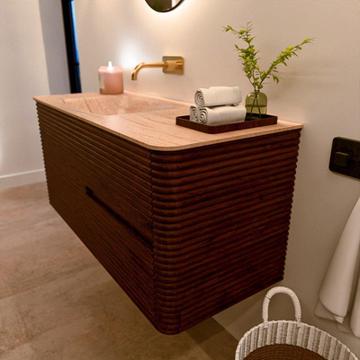 Mondiaz CIRO-DLUX Ensemble de meubles de salle de bains - 110x45x50cm - plan vasque solid surface Saba - 1 bassin à gauche - sans trous de robinet - 2 tiroirs - Ruby