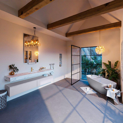 Mondiaz ALAN-DLUX Ensemble de meuble - 200cm - meuble Cale mat - 2 tiroirs - Lavabo Cloud Glace suspendu - vasque Centre - 1 trou de robinet