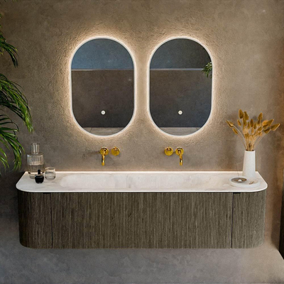 Mondiaz KURVE-DLUX Ensemble de meuble salle de bain - 170x46x40cm - 1 tiroir - 2 portes - lavabo en solid surface - milieu - sans trou de robinet - Shadow