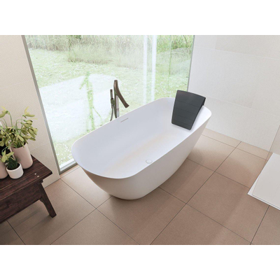 Riho Bilo Solid Baignoire îlot Ovale 165x77x55cm avec siphon Solid surface Blanc mat