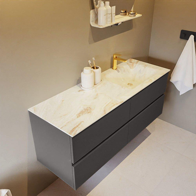 MONDIAZ VICA-DLUX Ensemble meuble de salle de bains - 130cm - meuble bas dark grey - 4 tiroirs - lavabo encastré cloud à droite - 1 trou de robinet - version hauteur 60cm - frape