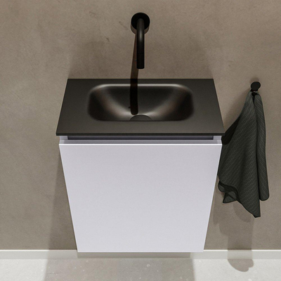 MONDIAZ TURE Toiletmeubel 40x23x50cm met 0 kraangaten 1 deuren cale mat Wastafel Eden midden Solid Surface Zwart