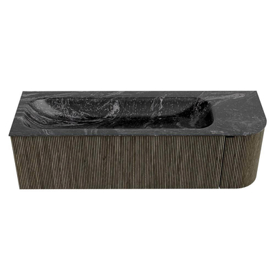 Mondiaz KURVE-DLUX Badkamermeubelset - 145x46x40cm - 1 lade - 1 deur - wastafel solid surface - links - zonder kraangat - Shadow