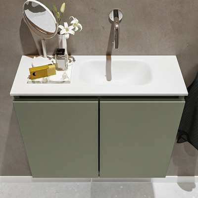 Mondiaz TURE Meuble lave-mains 60x23x50cm sans trous de robinet 2 portes Army mat Lavabo Eden Droite Solid Surface Blanc