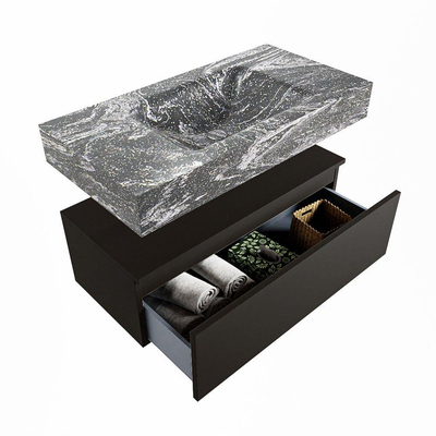 Mondiaz ALAN-DLUX Ensemble de meuble - 90cm - meuble Urban mat - 1 tiroir - Lavabo Cloud Lava suspendu - vasque Centre - 1 trou de robinet