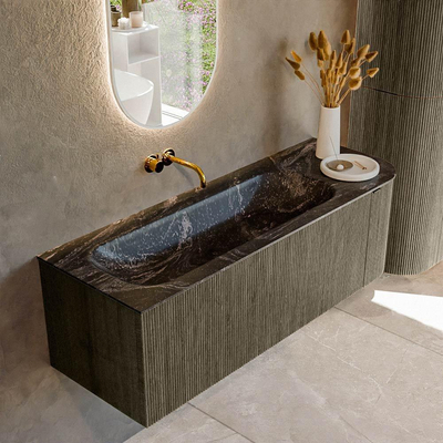 Mondiaz KURVE-DLUX Badkamermeubelset - 135x46x40cm - 1 lade - 1 deur - wastafel solid surface - links - zonder kraangat - Shadow