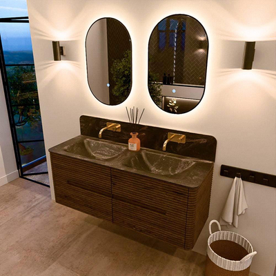 Mondiaz CIRO-DLUX Badkamermeubelset - 130x45x50cm - Solid surface wastafel Lava - 2 wasbak Dubbel - zonder kraangaten - 4 lades - Dusk