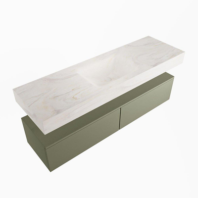 Mondiaz ALAN-DLUX Ensemble de meuble - 150cm - meuble Army mat - 2 tiroirs - Lavabo Cloud Ostra suspendu - vasque Centre - 1 trou de robinet
