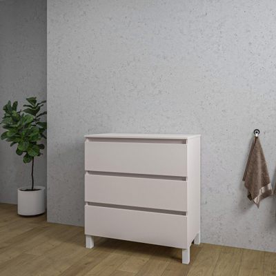Saniclass Chaci Plus Meuble de salle de bain - 80x46x86cm - plan de toilette - sans trou de robinet - 3 tiroirs - mat cotton (beige)