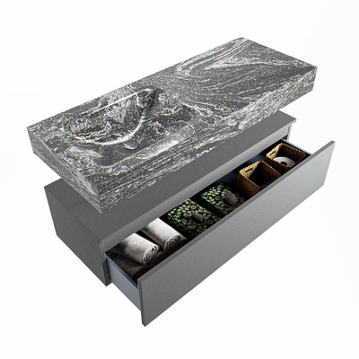Mondiaz ALAN-DLUX Ensemble de meuble - 120cm - meuble Plata mat - 1 tiroir - Lavabo Cloud Lava suspendu - vasque Gauche - 0 trous de robinet