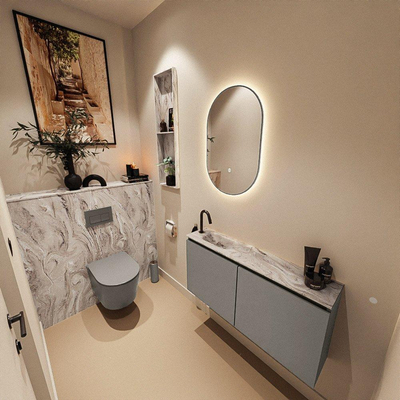 MONDIAZ TURE-DLUX 100cm toiletmeubel Smoke. EDEN wastafel Glace positie links. Met 1 kraangat.