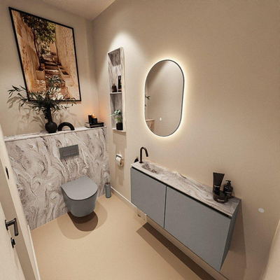 MONDIAZ TURE-DLUX Meuble toilette - 100cm - Smoke - EDEN - vasque Glace - position gauche - 1 trou de robinet