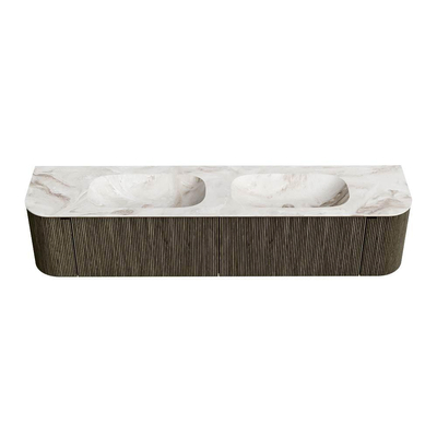 Mondiaz KURVE-DLUX Badkamermeubelset - 200x46x40cm - 2 lade - 2 deuren - wastafel solid surface - dubbel - zonder kraangat - Shadow