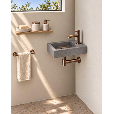 Fortifura Fuente pack lave-mains – rectangulaire – 40 x 22 x 8 cm – béton gris – robinet cuivre