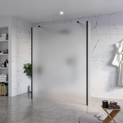 FugaFlow Eccelente Vetro Douche à l'italienne libre - 160x200cm - Verre mat - anti-calcaire - verre de sécurité 8mm - 2 parois latérales 40cm - avec bras muraux et profils d'angle - Noir mat -