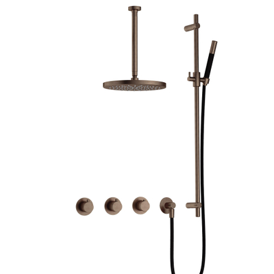 Hotbath Cobber IBS70 Regendoucheset - inbouw - 30cm plafondarm - 30cm ronde hoofddouche - staafhanddouche - glijstang - messing verouderd koper (goud)