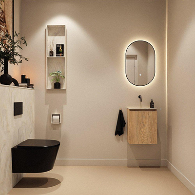 MONDIAZ TURE-DLUX Meuble toilette - 40cm - Washed Oak - EDEN - vasque Ostra - position centrale - sans trou de robinet