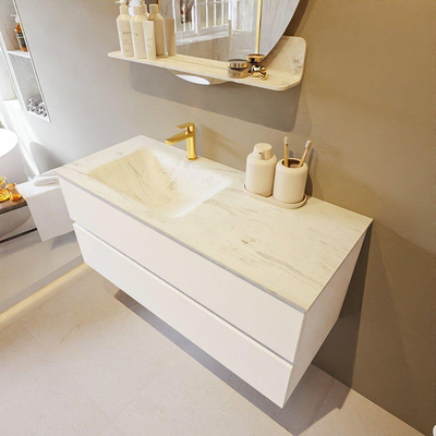 Mondiaz VICA-DLUX ensemble de meuble de salle de bain - 110cm - meuble sous lavabo talc - 2 tiroirs - lavabo encastré cloud gauche - 1 trou de robinet - version haute de 60cm - opalo