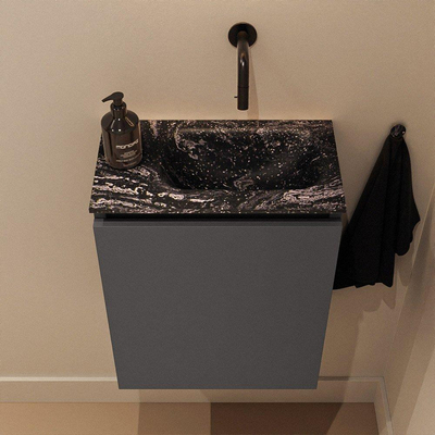 MONDIAZ TURE-DLUX 40cm toiletmeubel Dark Grey. EDEN wastafel Lava positie rechts. Zonder kraangat.