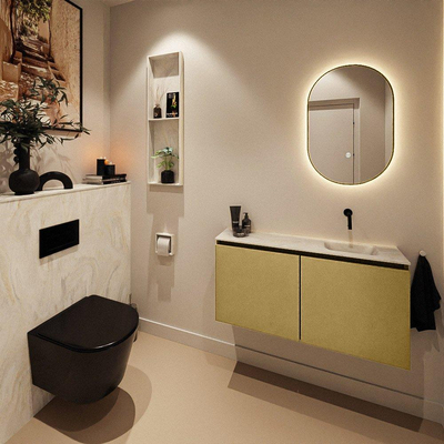 MONDIAZ TURE-DLUX Meuble toilette - 100cm - Oro - EDEN - vasque Ostra - position droite - sans trou de robinet