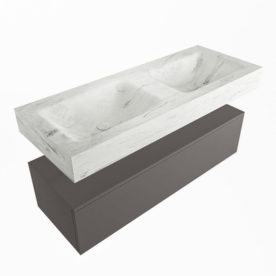 Mondiaz ALAN-DLUX Ensemble de meuble - 120cm - meuble Dark grey mat - 1 tiroir - Lavabo Cloud Opalo suspendu - vasque Gauche et droite - 0 trous de robinet