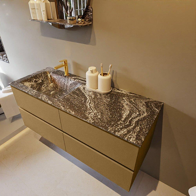 Mondiaz VICA-DLUX Ensemble de meuble de salle de bain - 120cm - meuble sous-vasque oro - 4 tiroirs - lavabo encastrée cloud gauche - 1 trou de robinet - version haute de 60cm - lave