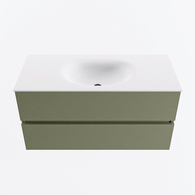 Mondiaz VICA Ensemble meuble de salle de bains - 100cm - army - 2 tiroirs - Lavabo MOON - milieu - sans trou de robinet - couleur talc - Version XL 60cm de hauteur