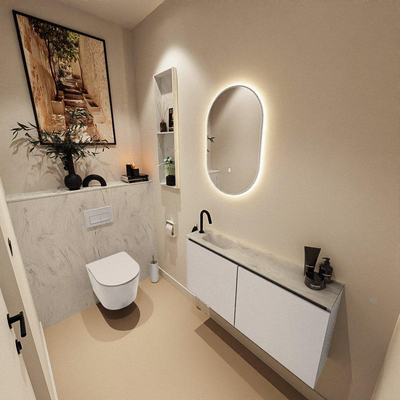MONDIAZ TURE-DLUX 100cm toiletmeubel Linen. EDEN wastafel Opalo positie links. Met 1 kraangat.